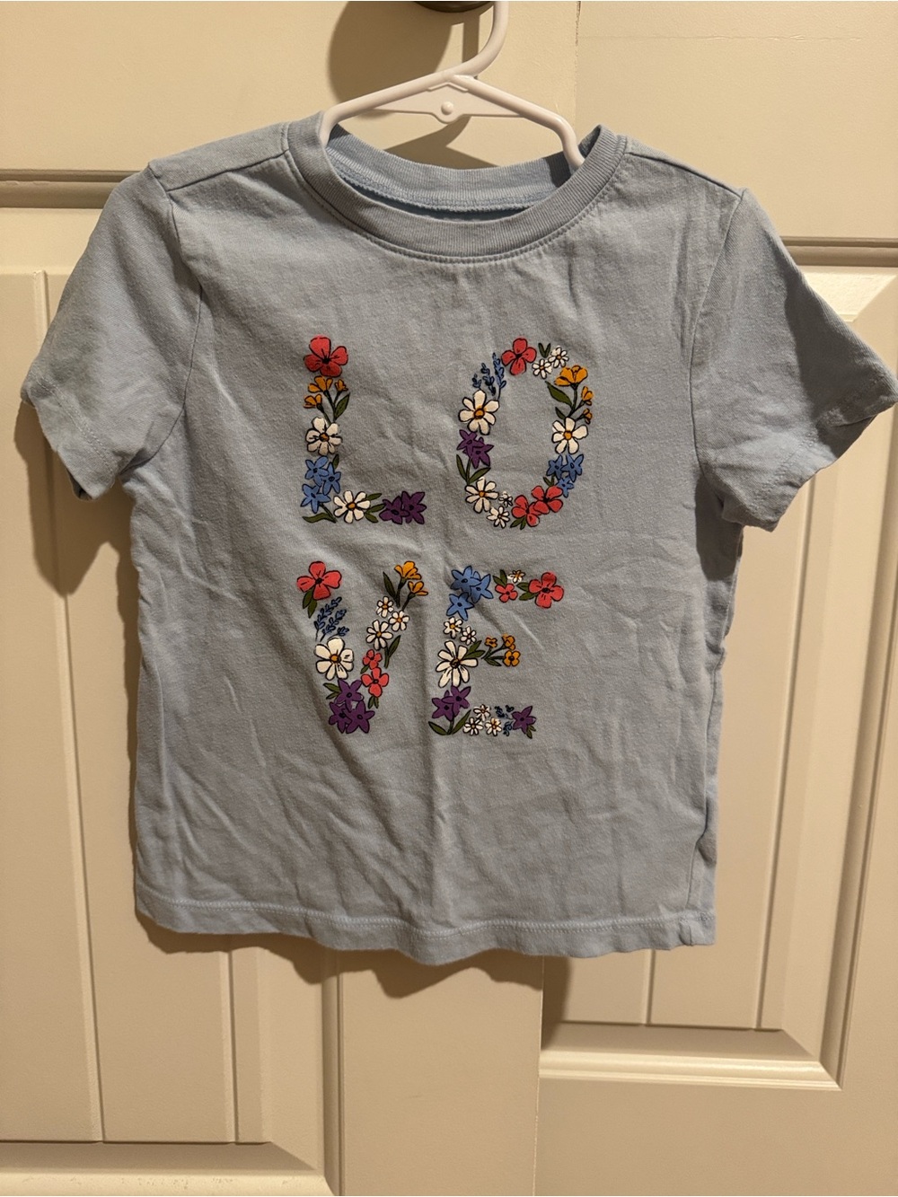 Old Navy Light Blue Floral LOVE Short Sleeve Tee